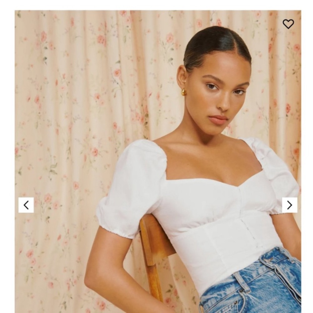 Reformation White Puff Sleeve Fitted Blouse